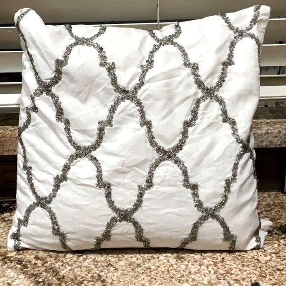 18X18” Price reduced Pottery Barn Natural white and silver beaded pillow - Picture 9 of 9